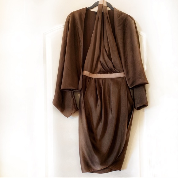 Alexander Wang Olive Green Batwing Satin Dress - Picture 9 of 10